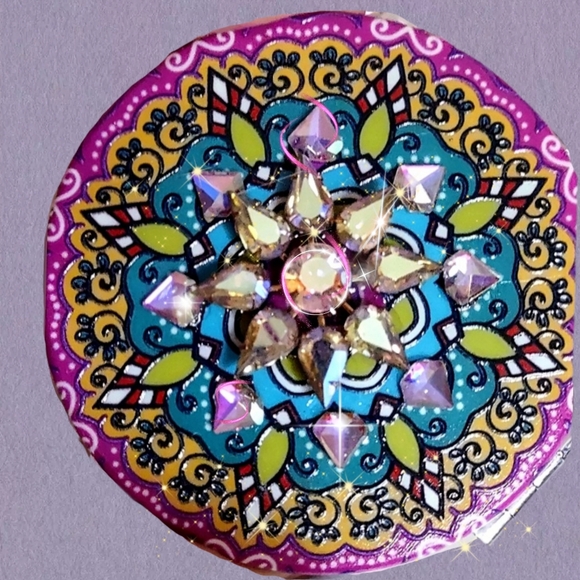 Mandala Design Jeweled Compact Mirror - Picture 1 of 9
